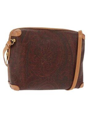 Authentic ETRO Paisley Shoulder Bag Leather Bordeaux Gold